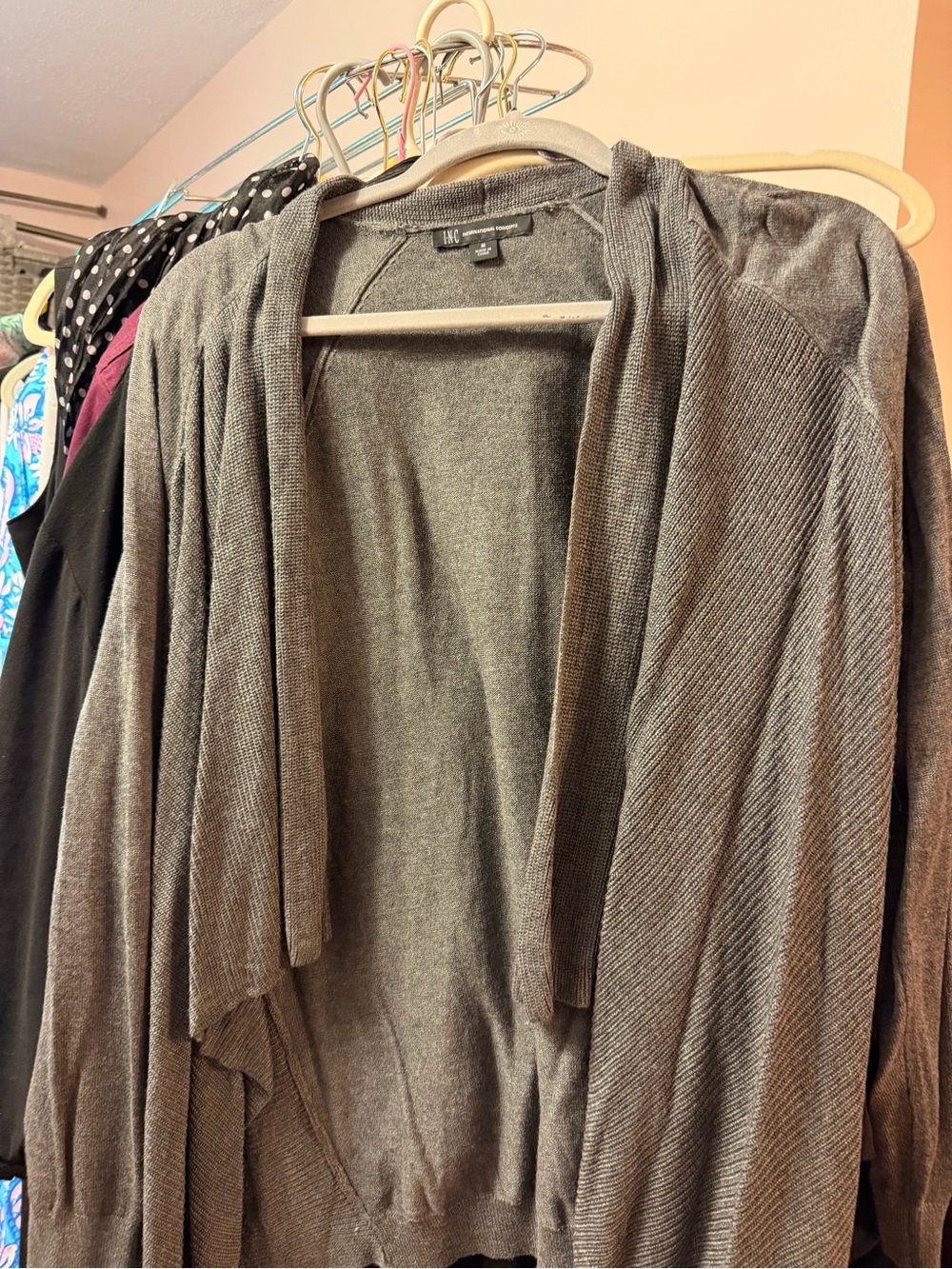 INC International Concepts Charcoal Gray Draped Open-Front Cardigan